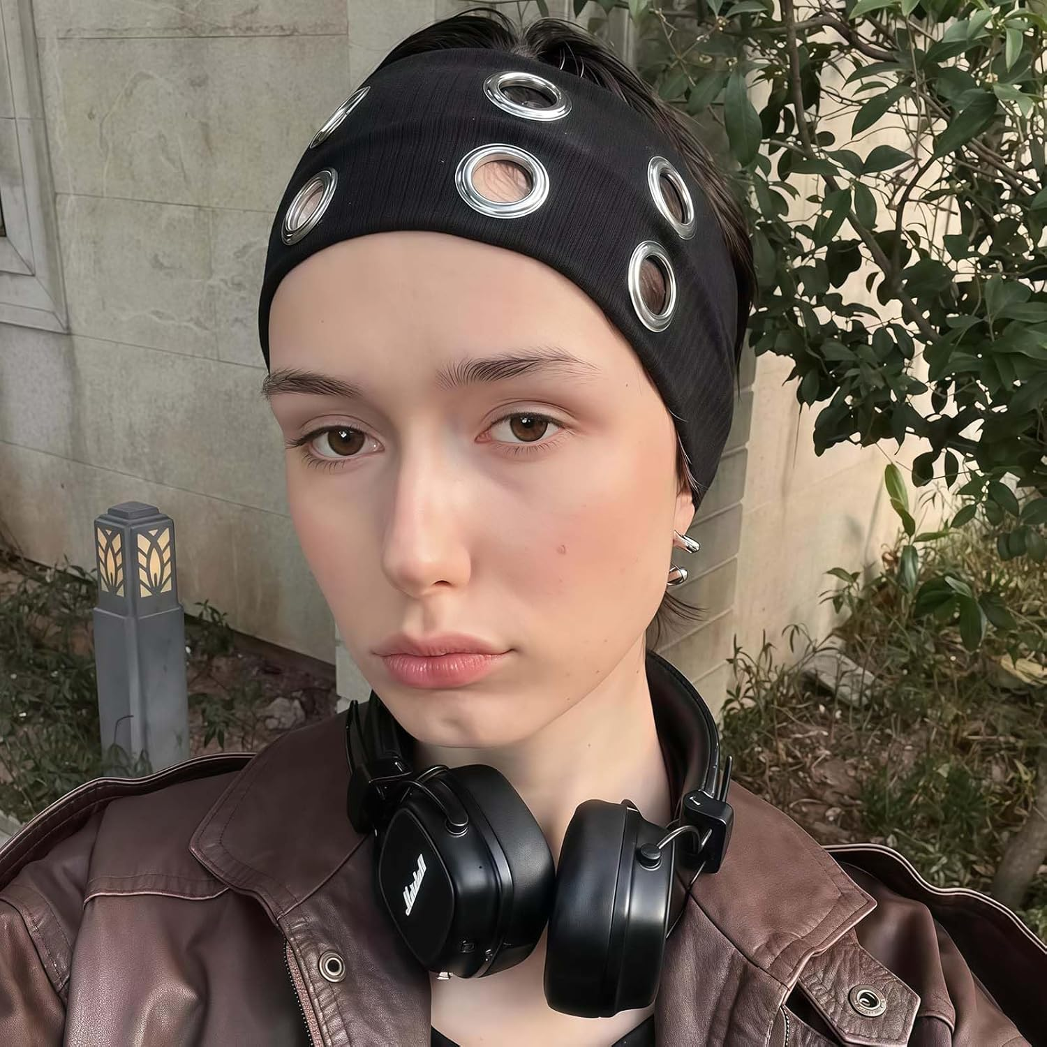 LUMOOM Pack of 2 Elastic Headband for Women, Y2K Girls Punk Grunge Wide Hair Bands with Eyelets, Stretchy Casual Hair Accessory for Training and Yoga image number 3