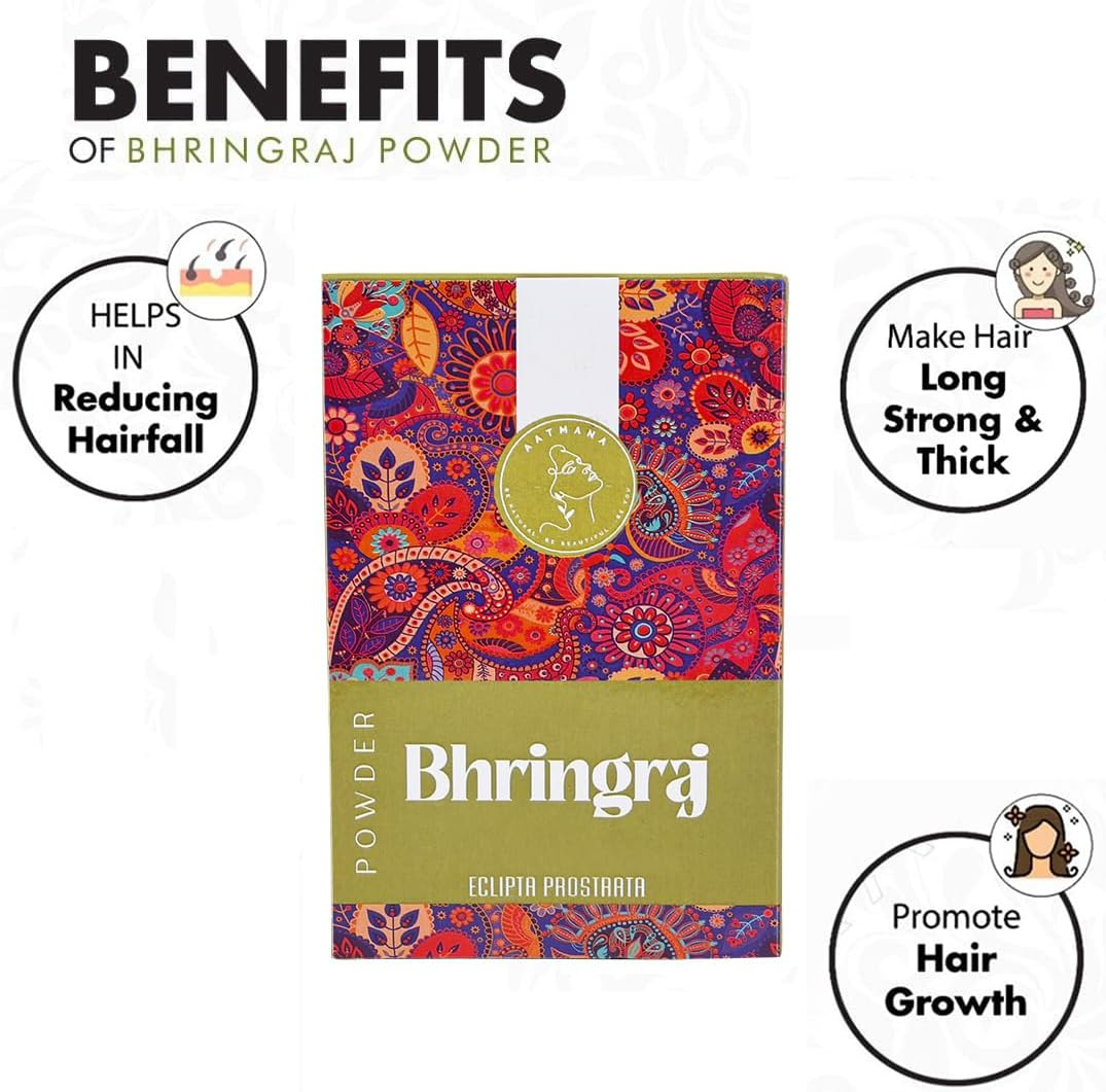AATMANA Bhringraj Powder | Eclipta Alba | for Silky & Natural Soft Hair | Promote Hair Growth | Increases Hair Thickness | Ayurvedic Hair Products - 100 Grams