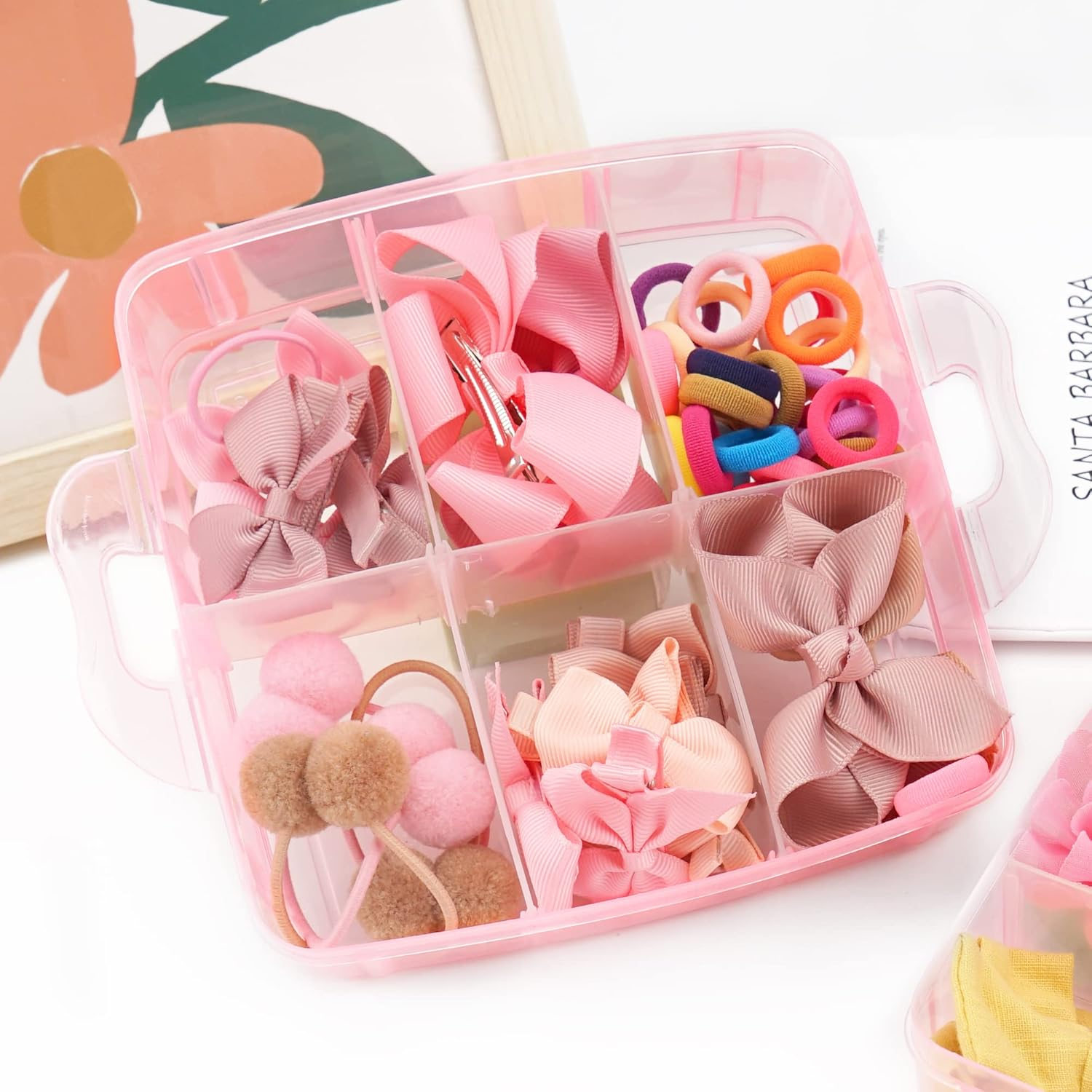 JOYOYO 3 Layer Toddler Girls Gift Box of Hair Accessory, Includes Baby Hair Clips Hair Ribbons Hair Slides and Bows Baby Hair Ties Large Hair Bows DIY Alligator Clips Baby Headbands image number 5