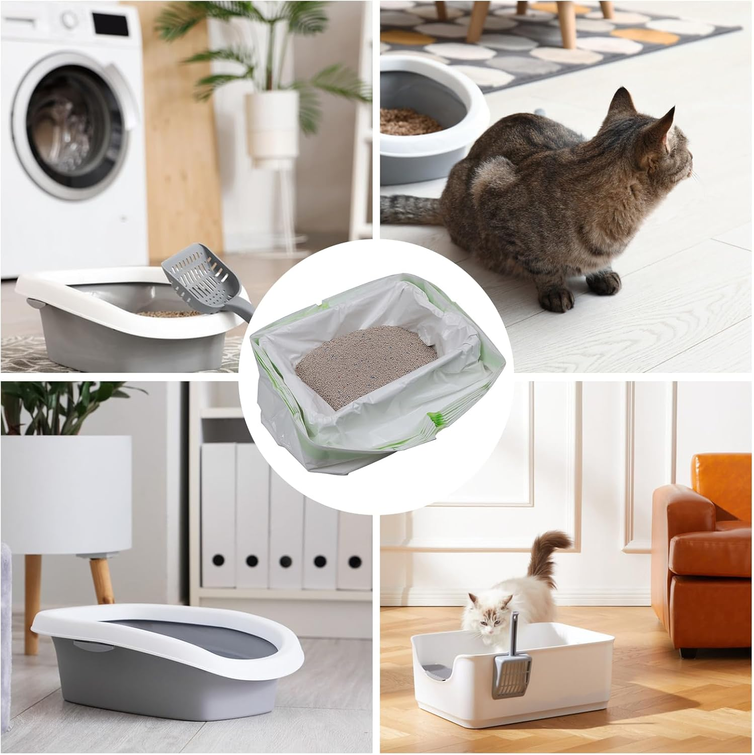 Cat Litter Box Bag, Cat Litter Box Bag with Drawstrings, Self-Cleaning Cat Litter Box Bin Liner, Cat Litter Box Bag with Holes for Easy, L, 6 + 1 Piece, Bag for Cat Litter image number 3