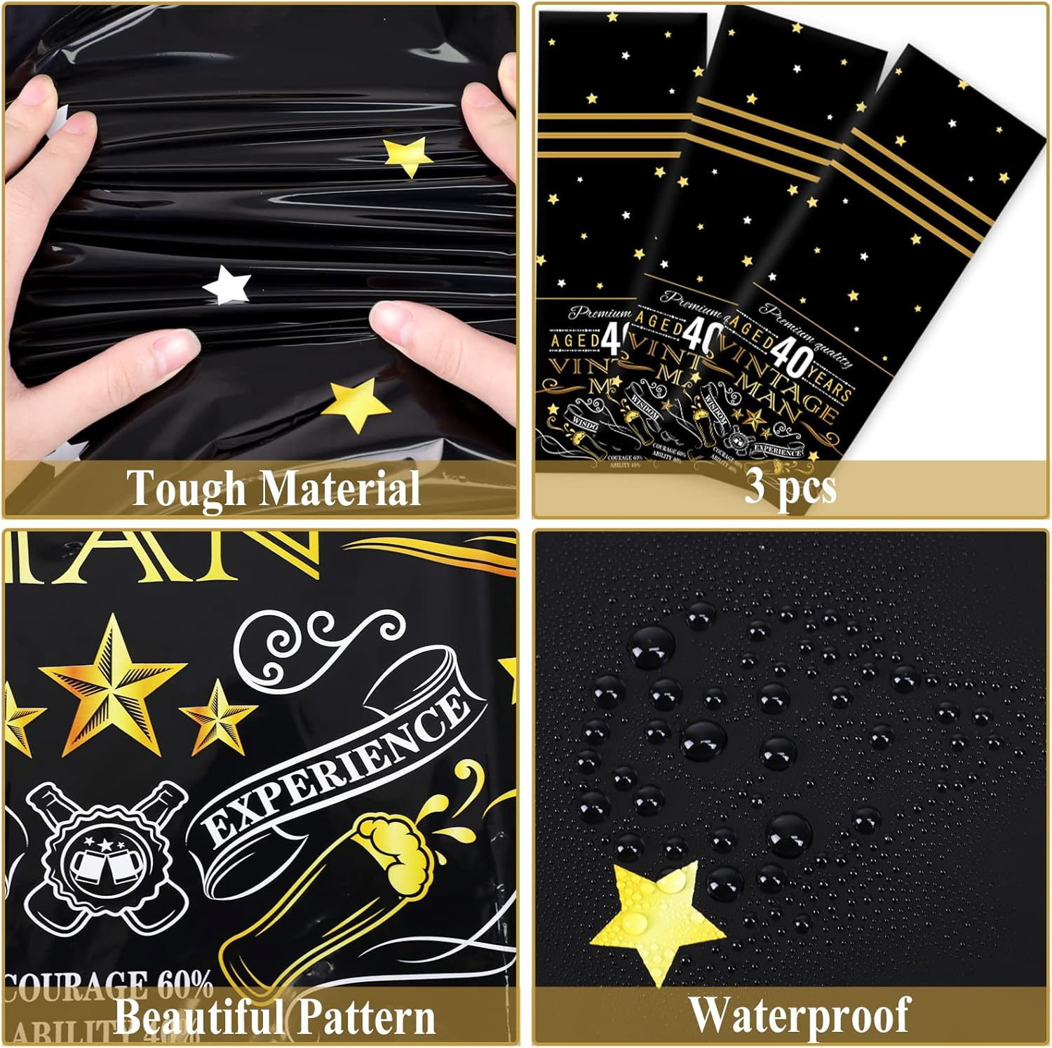 Gisgfim 3Pcs Vintage 40Th Tablecloth Table Cloth Party Supplies Back in 1983 Birthday Plastic Cover Cheers to 40 Years Decorations for Black Gold Outdoor Indoor 105 X 54 Inch image number 1