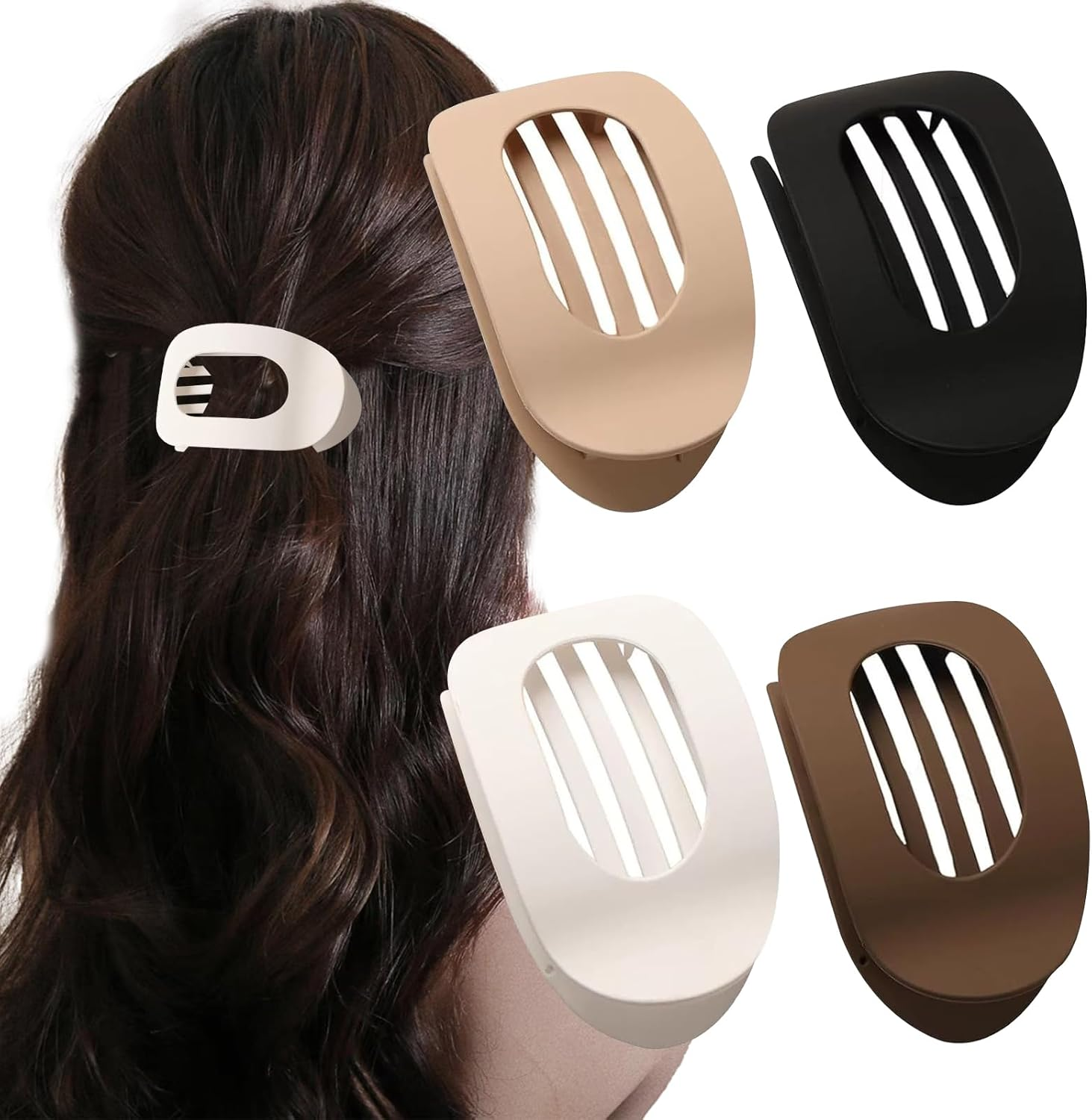 4-Pack Flat Hair Clips for Women &ndash; Curved Matte Claw Clips for Lying & Driving, Strong Hold for Thin & Thick Hair &ndash; Neutral Hair Accessories for Women & Girls image number 3