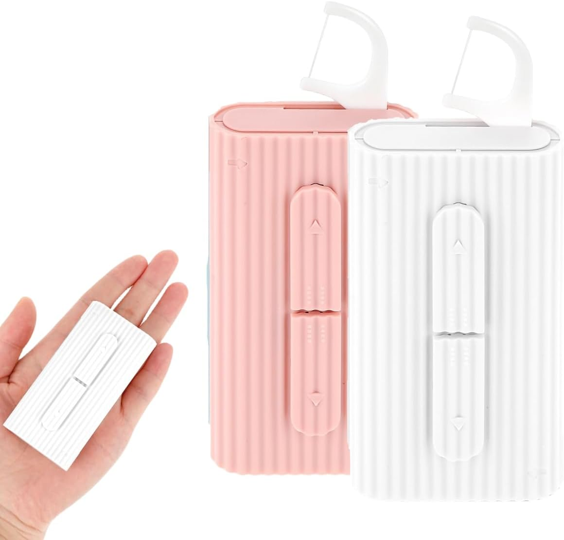 ZANZER White Dental Floss Portable Case, Storage 10 Picks Adult Floss in Box. the Best Tool for Cleaning Teeth and Oral Care. Portable Travel Floss Is Perfect for Dinners,Dating,Travel,Hotels. (White+Pink) image number 1