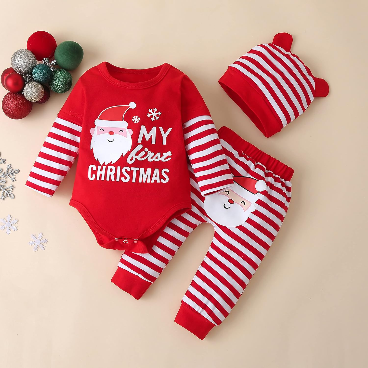 Baby Boy Christmas Clothes My First Christmas Outfits Sets Long Sleeve Romper New Years 3Pc Pants Sets Infant Clothes Sets image number 2