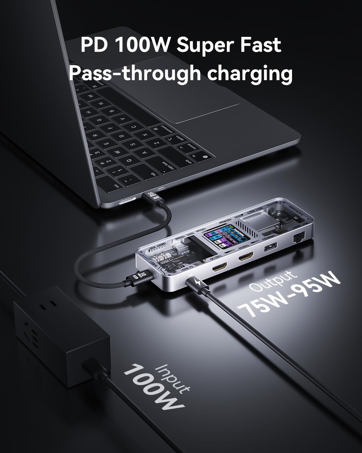 DOCKCASE Explorer Edition 10-In-1 USB C Hub, Dual 4K HDMI USB C Adapter, Gigabit Ethernet,1 USB-C and 3 USB-A Ports,100W PD Power Delivery, UHS-II TF/SD Card Reader for Macbook Pro,And More (Silver) - Black image number 6