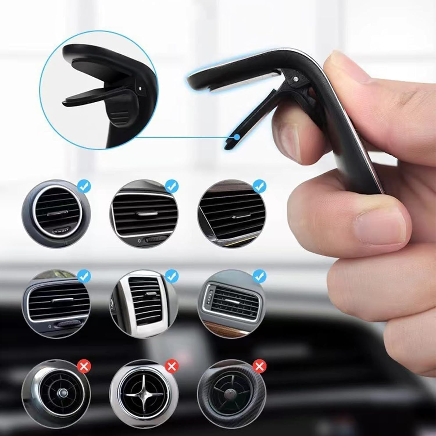 Magnetic Phone Holder, Mobile Phone Navigation Magnetic Bracket, Magnetic Car Mount, Non Slip Vent Clip L-Shaped 360&deg; Rotating Car Universal Phone Holder (Black) image number 4