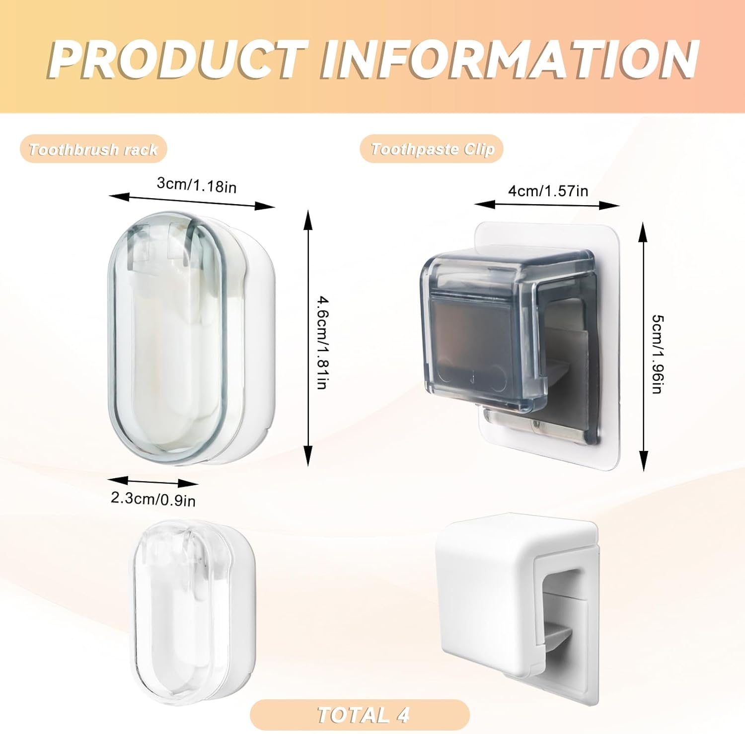 4 Pack Toothbrush Holders with Cover, Portable Travel Toothbrush Head Caps, Wall Mounted Tooth Brush Case, Toothbrush Storage Organizer for Shower (White, Gray) image number 2