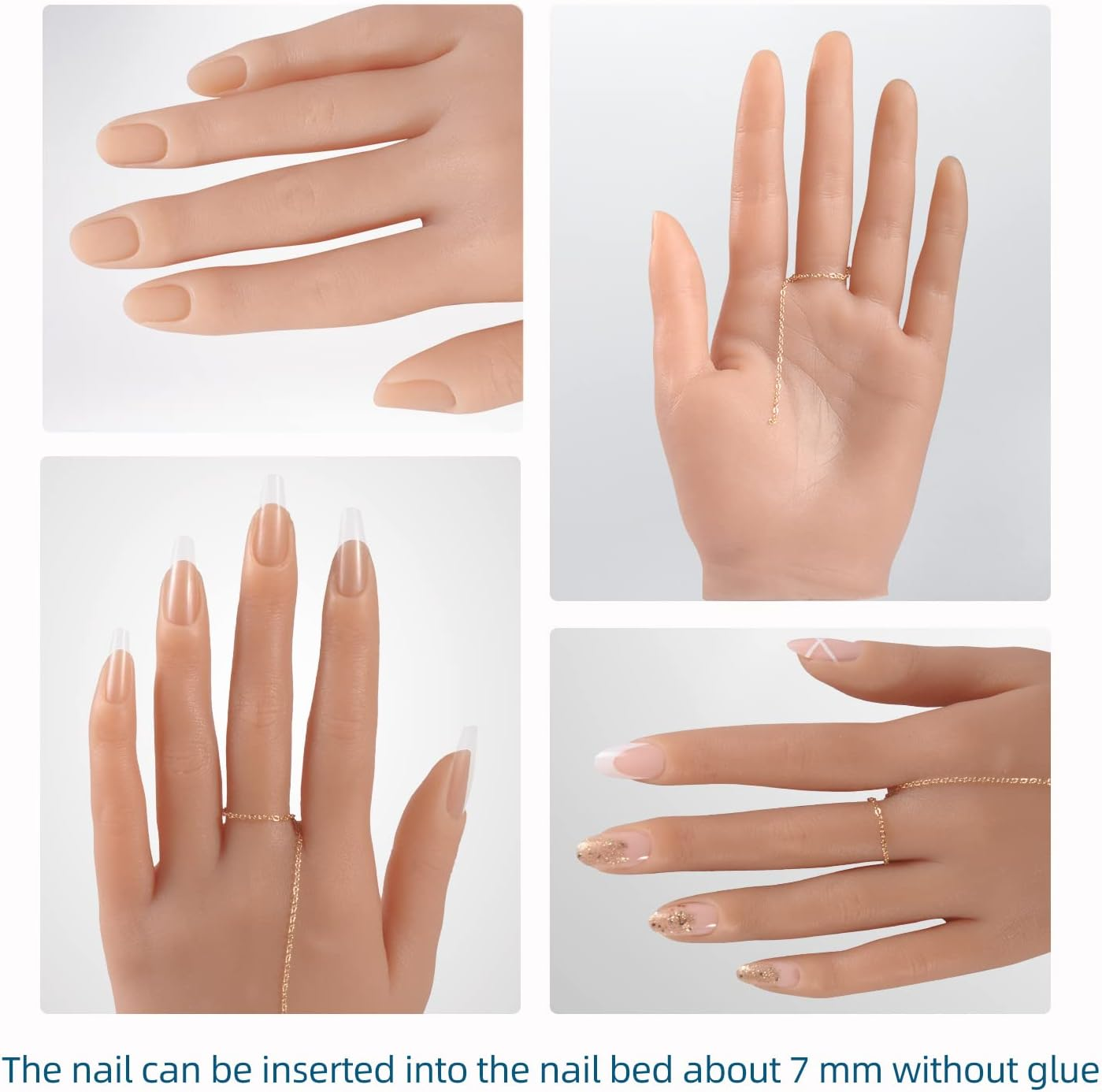 YEEFAIRY Silicone Practice Hand for Acrylic Nails with 528Pcs Nails, Realistic Nail Practice Training Fake Hands, Flexible Bendable Mannequin Hand for Nail Art DIY Practice Tool (Bronze, Right) image number 1