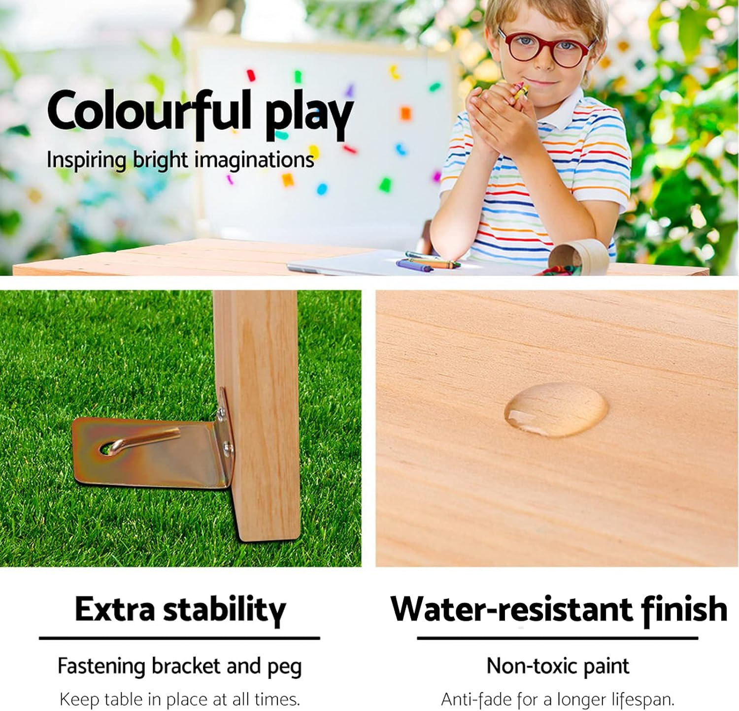 Keezi Kids Table and Chairs, 75 X 40 54Cm Outdoor Lounge Setting Picnic Tables Garden Benches Seat Indoor Furniture Camping Beach Patio Pool Children Play Equipment, Sturdy Durable Wood image number 5