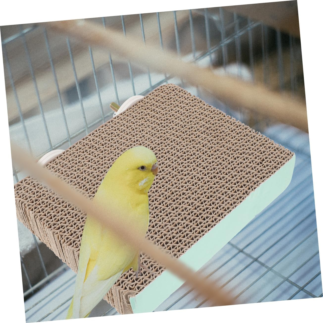 Happyyami 2Pcs Bird Perch Platform Stand Cardboard Exercise Toy Medium Size Parrot Play Stand for Cockatiels Budgies Cage Accessories