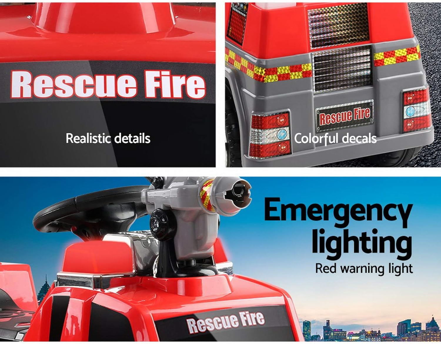 Rigo Kids Ride on Car Firetruck, Bubble Guns Flashing Lights with Music 6V Battery 20Kg Capacity Electric Cars for Toddlers Baby Walkers Little Tikes Rides Kid Toy Red