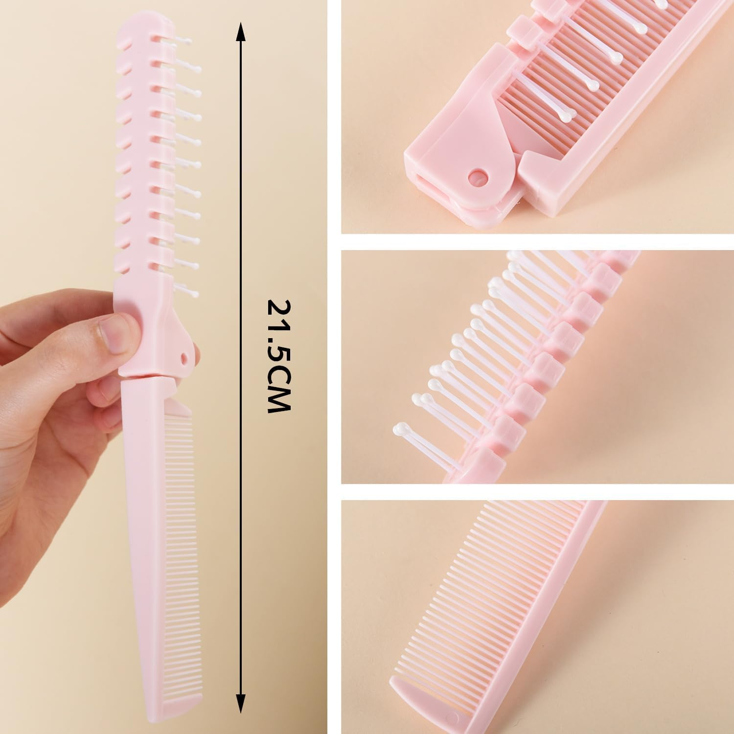 Pack of 3 Foldable Hair Brush and Comb, Plastic Portable Travel Hair Brush Bag, Hair Comb, Double Head Massage Hair Comb for Thick Thin Hair (Black, Blue, Pink) image number 1