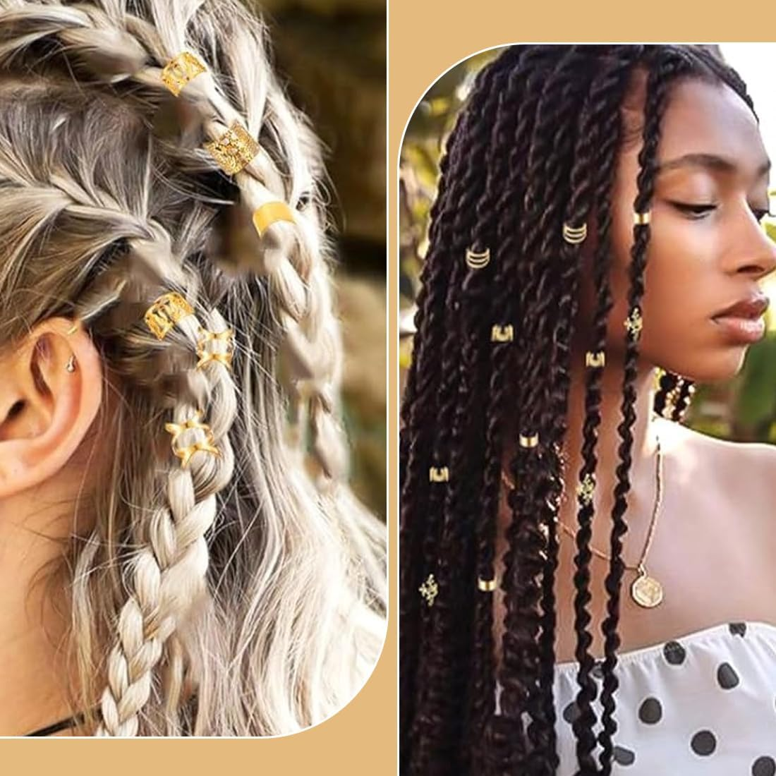 92 Pieces Gold Hair Accessories for Braids, Gold Dreadlock Jewellery Accessories, Loc Jewellery for Hair, Clips for Dreadlock Accessories, Hair Spirals Clips Hair Accessories image number 1