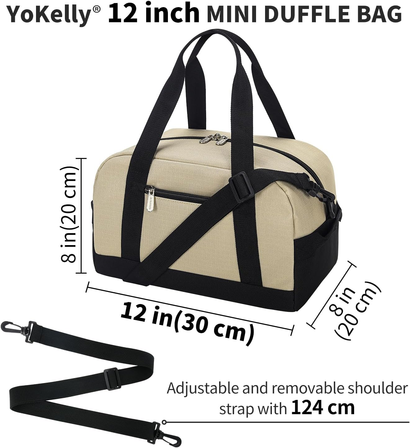 Small Gym Bag Carry on Bag - 12 Inch Mini Duffle Bag Lightweight for Overnight Travel, Camel, 12 Inch, Small Duffle Bag image number 4