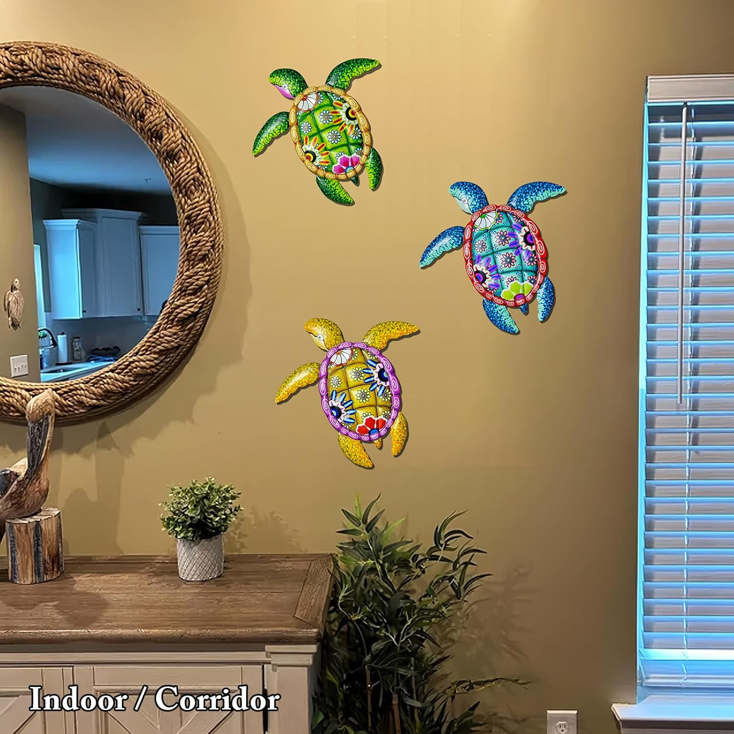 Metal Sea Turtle Wall Art Decor，Beach/Ocean/Nautical Theme Outdoor Wall Decor，Decorations for Garden Backyard Pool Patio Balcony Kitchen or Bathroom (3 Pack) image number 4