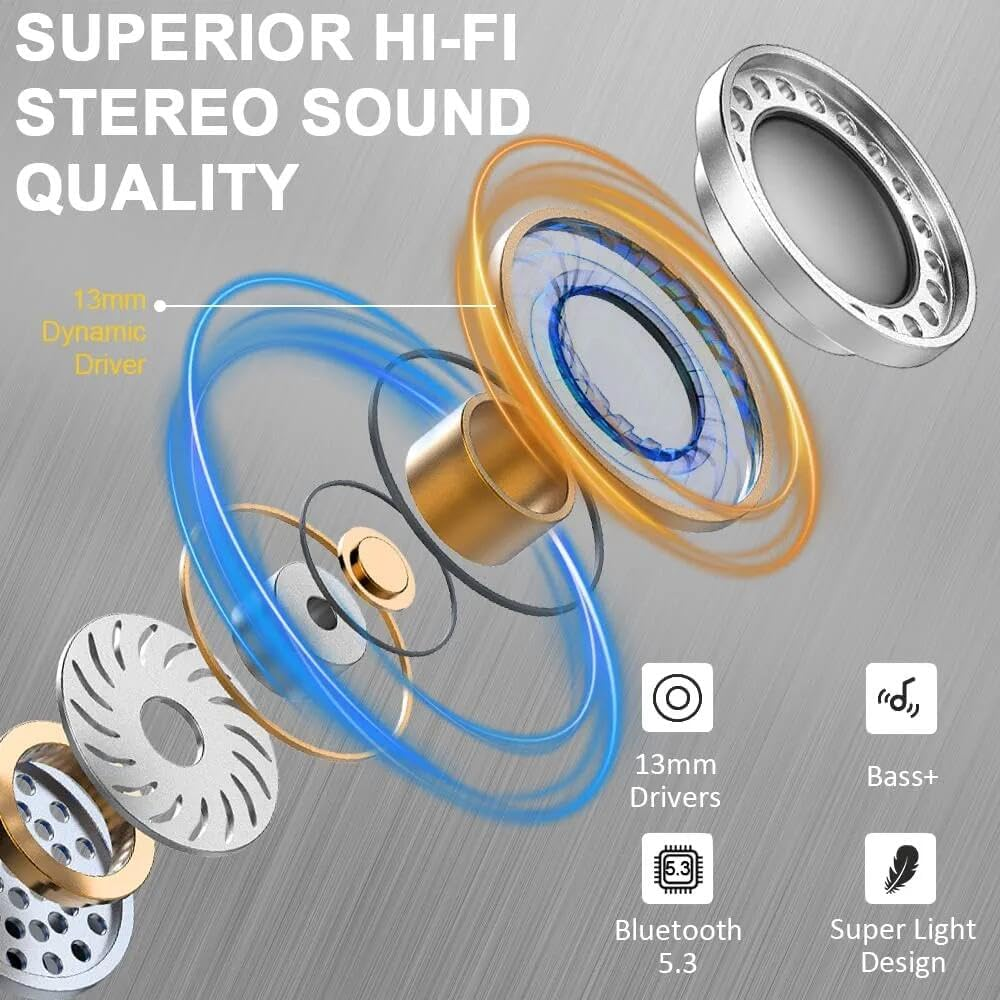 HE-050 Wireless Earbuds Bluetooth 5.3 Headphones Stereo Deep Bass Earbud Earphone with 40Hrs Playtime Earphones Earbuds (White) image number 2