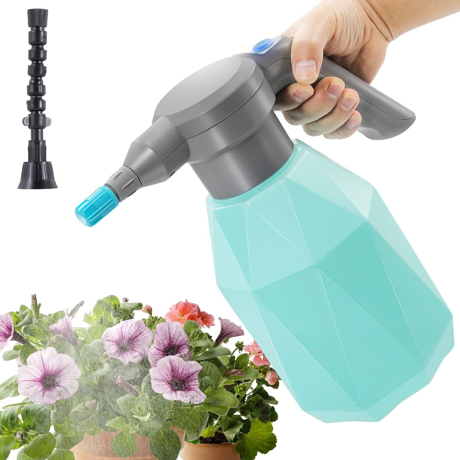 Sideking 0.5 Gallon Electric Spray Bottle Plant Mister for Indoor/Outdoor Plants, 2L Automatic Watering Can Rechargeable Battery Powered Sprayer with Adjustable Spout for Garden, Fertilizing, Cleaning