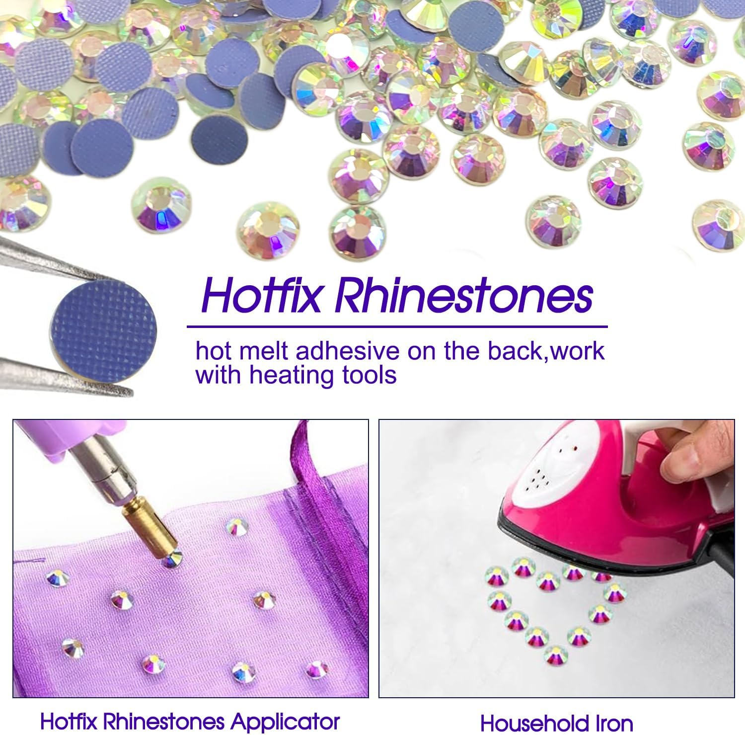 1440 Pieces Hotfix Rhinestones, 20 Colours, 4 Sizes, round Glass Rhinestones for Clothes, Shoes, DIY Crafts (Crystal AB, SS16) image number 3