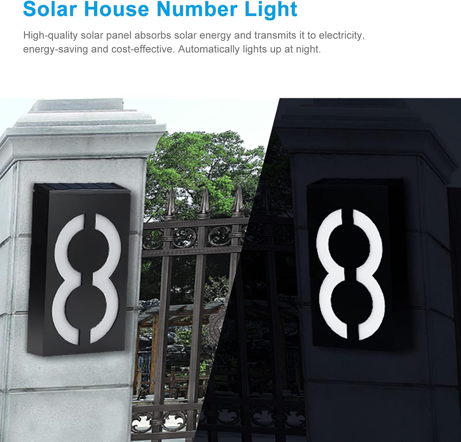 Solar House Number Light, LED Illuminated Address Plaque for Houses Address Numbers Solar Powered LED Address Sign for Home Villa Yard Street 1 image number 2