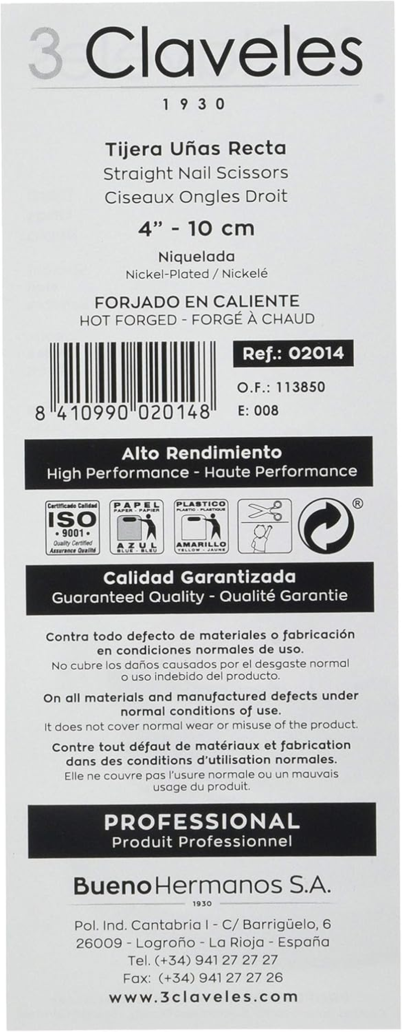 3 Claveles 2014 Scissors Nail File Straight 4 Inches image number 3