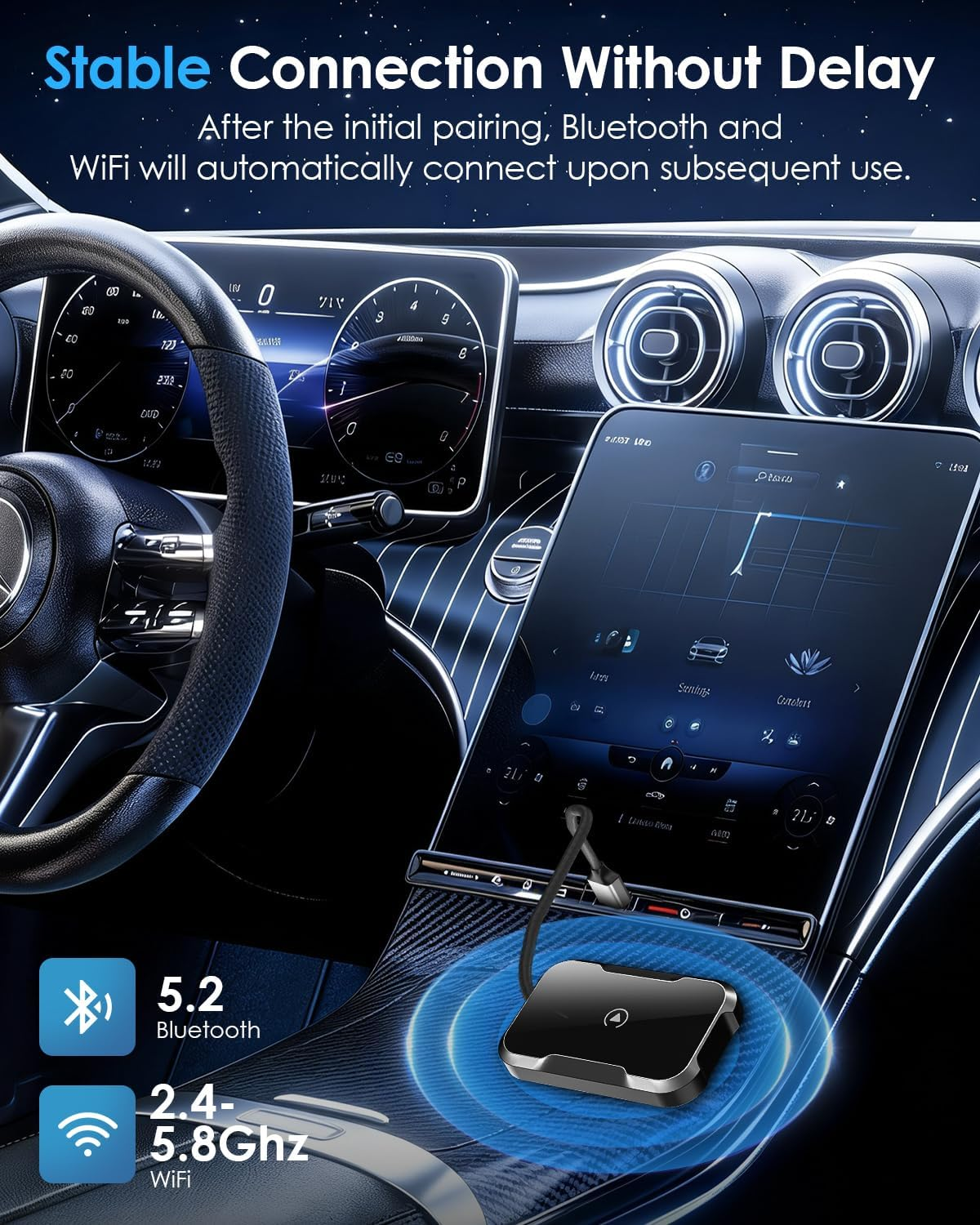 Wireless Carplay Adapter for Iphone, Auto Adapter, Carplay Bluetooth Adapter, Converts Wired Carplay to Wireless, Plug & Play Low Latency Easy Installation, Compatible with 98% of Car Model image number 1