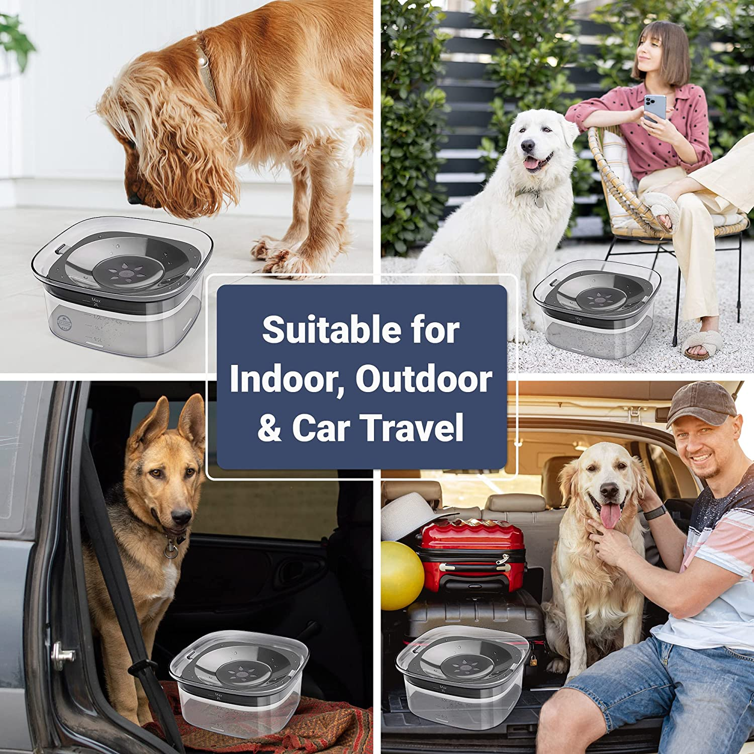 AUS Living Dog Water Bowl 2L No Spill with Non-Slip Mat, Large Capacity Floating Lid Slow Water Feeder, Avoid Mess and Slobber, Transparent Drinking Pet Water Dispenser for Home, Car. Keep Your Furry Friend Hydrated and Happy! image number 1