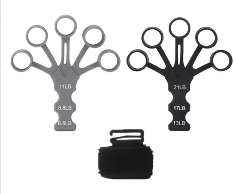 Silicone 5-Finger Finger Trainer Grip Strength Trainer Finger Strengthener, Hand Strengthener, Adjustable Hand Strength, Pain Relief Arthritis (Black + Gray, 2) image number 6