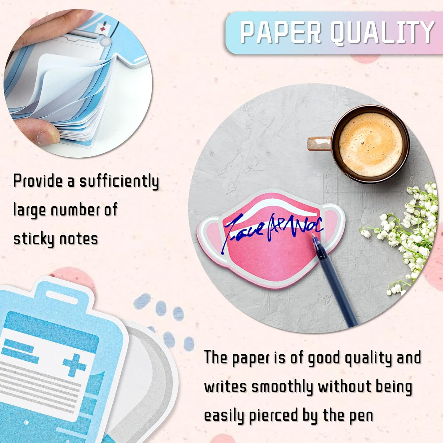 16 Pads Mini Funny Nurse Sticky Notes Medical Themed Sticky Notes Cute Nurse Notepads Memo Pads for School Students Doctor Nurse Supplies (Blue and Pink) image number 2