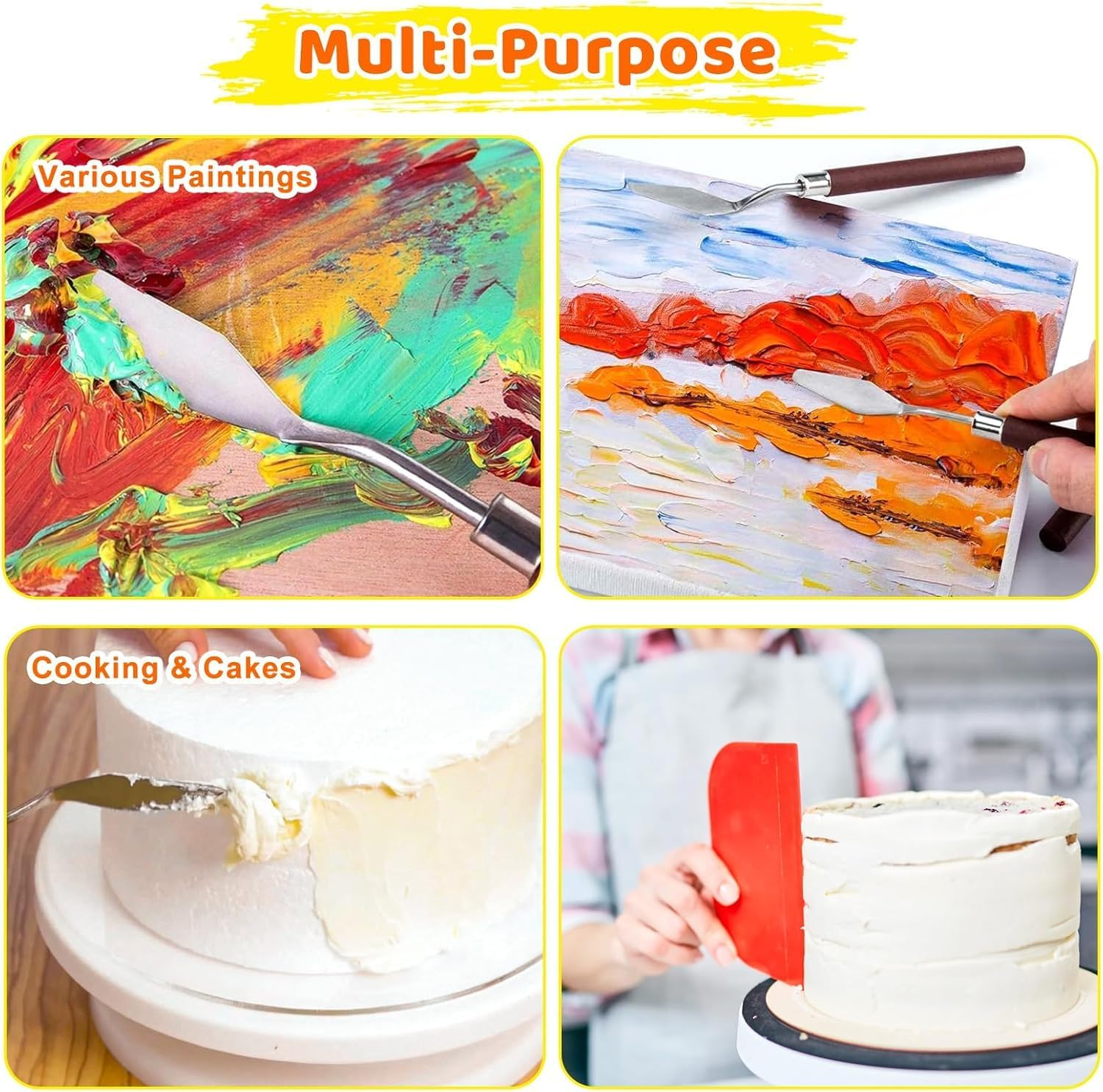 Fyvadio Palette Knife Set, 5Pcs Painting Knife Set with 6Pcs Plastic Scrapers, Pallet Knife, Mixing Scraper for Acrylic Art Palette Knives for Art Craft Painting image number 4