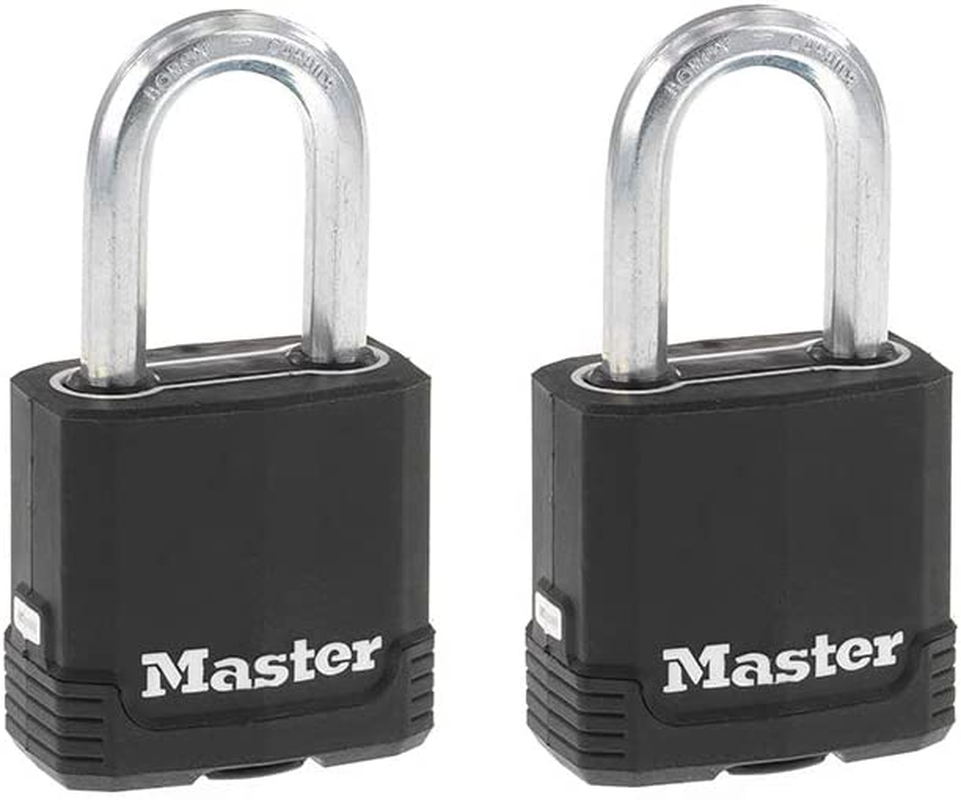 Master Lock Magnum Heavy Duty Outdoor Padlock with Key, Weather Resistant Body and Cut Resistant Shackle Make Lock Perfect for Fences, Gates, Sheds, 2 Pack, M115XTLF