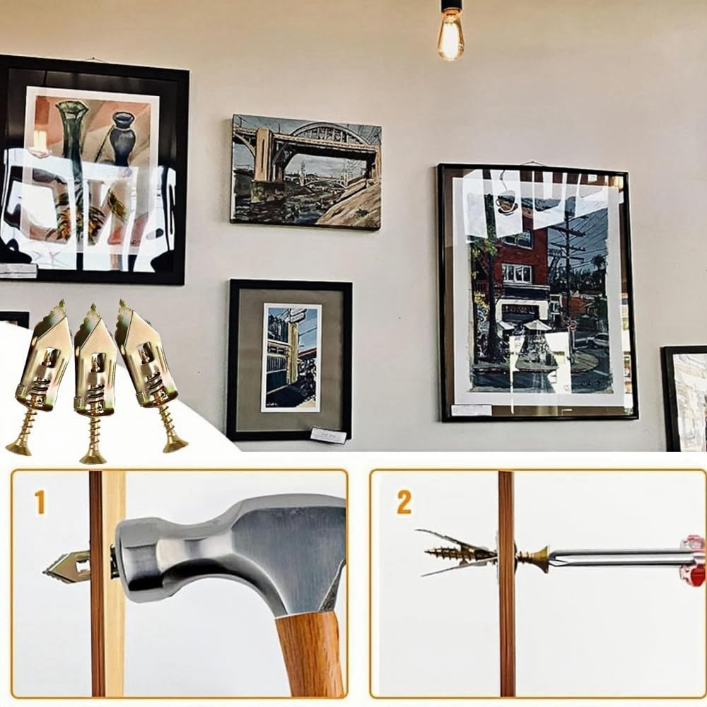 50 Set Drywall Self-Drilling Anchors with Screws Kit, 12 X 40 Mm Hammer Drive Anchor for Plasterboard,Hollow Wall Anchor Screw Carbon Steel with Zinc Plated, No Drill Holes image number 1