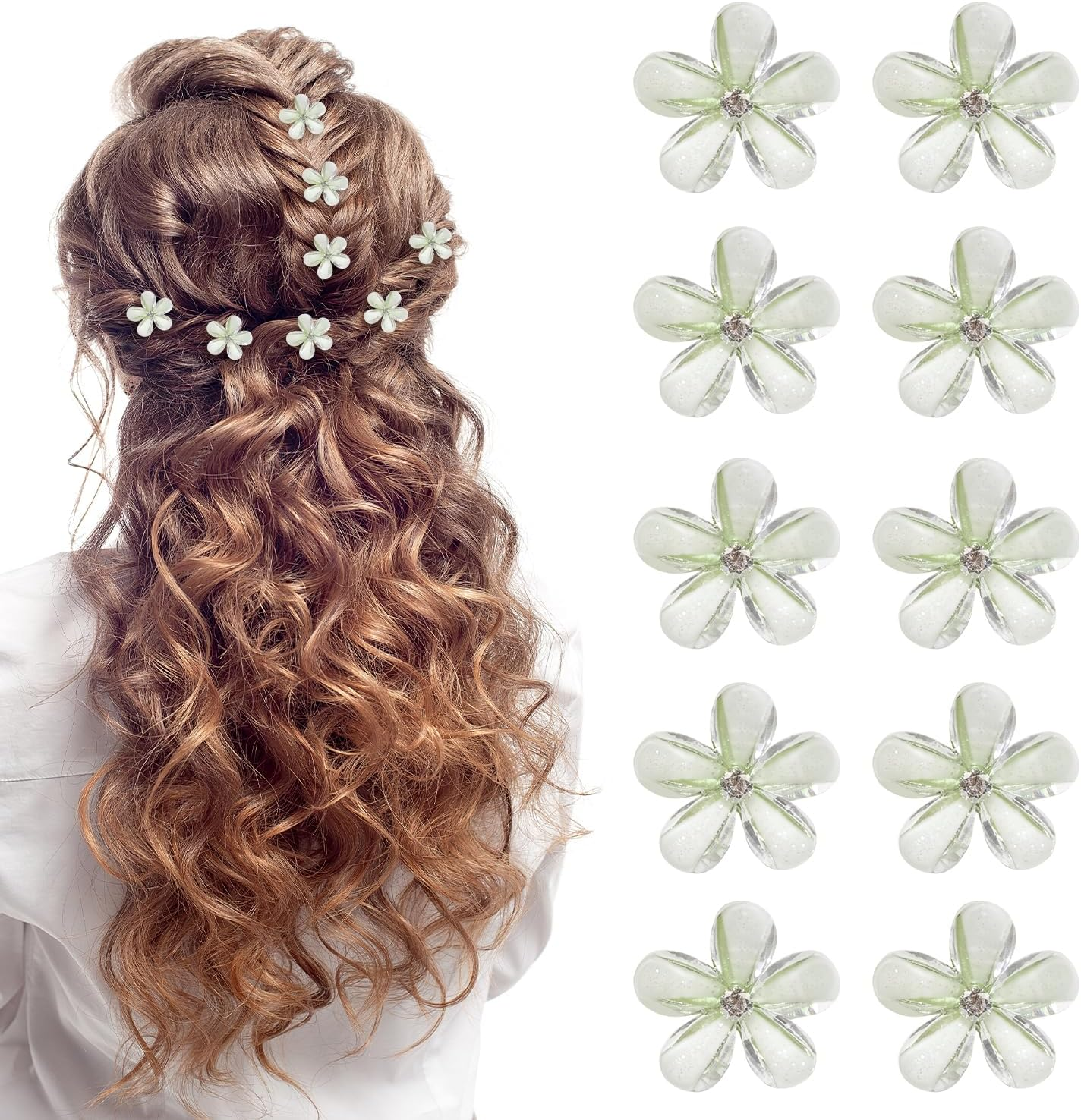 10 Pieces Small Hair Clips, Mini Flower Hair Clips, Small Flower Clips, Non-Slip Green Hair Clips, Hair Clips for Girls and Women for Daily Life, Party, Wedding, Hairstyle Accessories