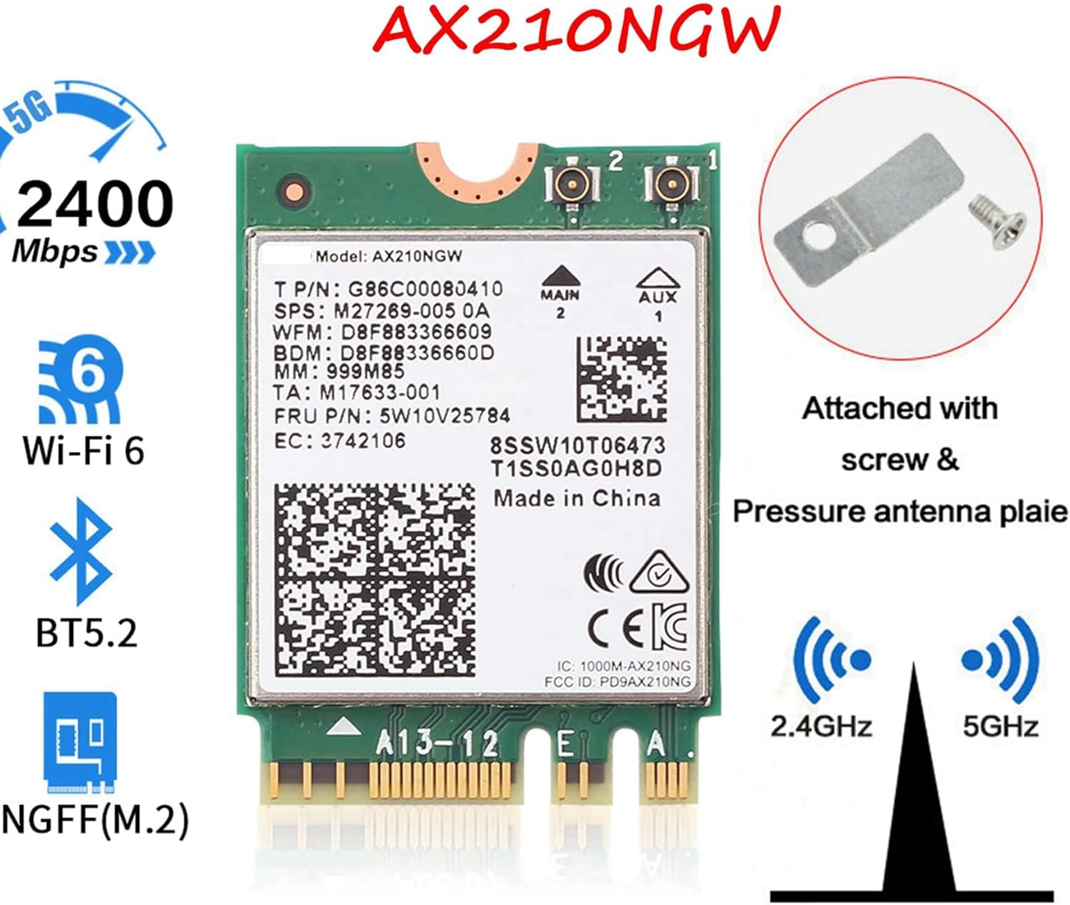 DIGISHUO Wifi 6E Card AX210 Bluetooth 5.2 Tri-Band 5400Mbps Wireless Module for Laptop Support Windows 10/11 64Bit image number 2