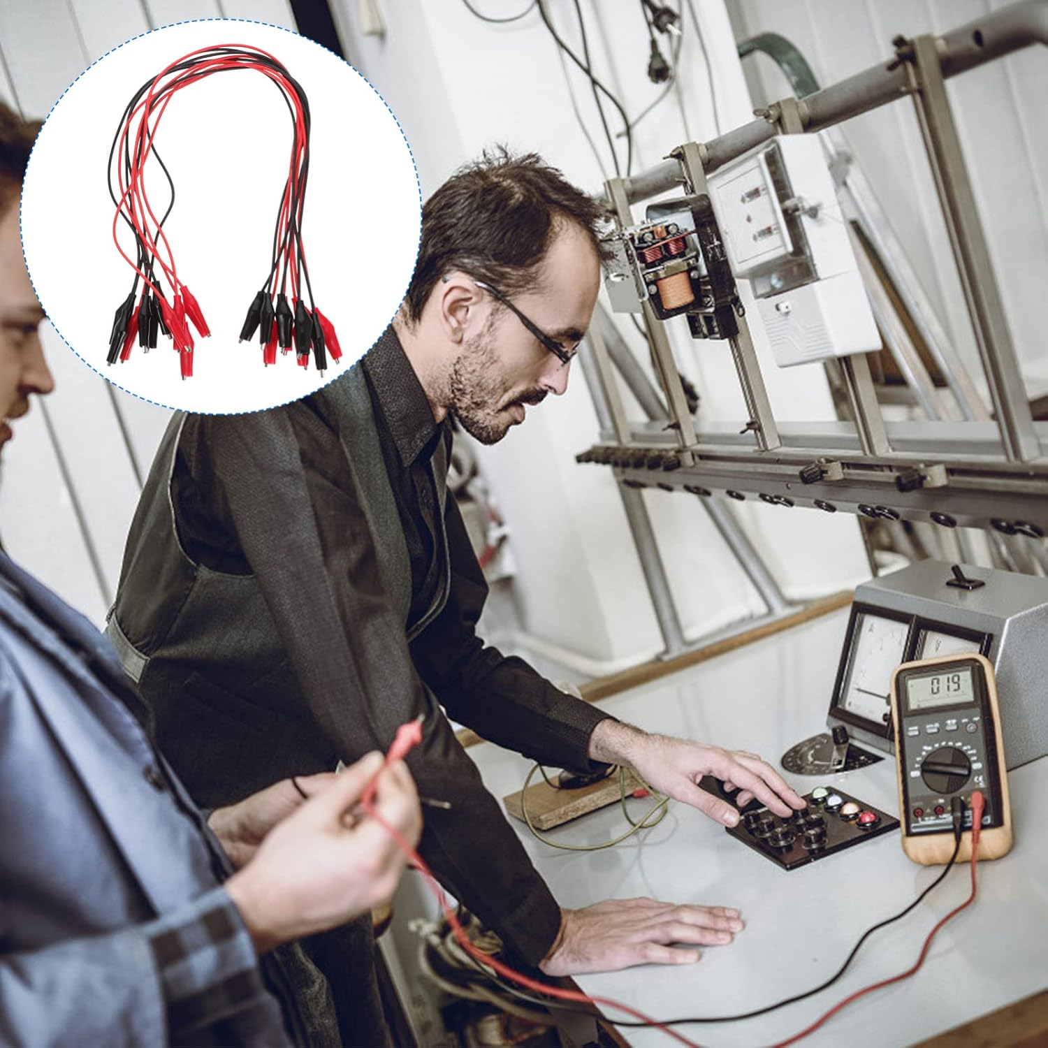 POPETPOP Alligator Clips Crocodile Test Leads: 30Pcs Dual Ended Wire Cable Balck Red with Insulators Clips Test Flexible Copper Cable for Electrical Testing 15. 72 Inches image number 1