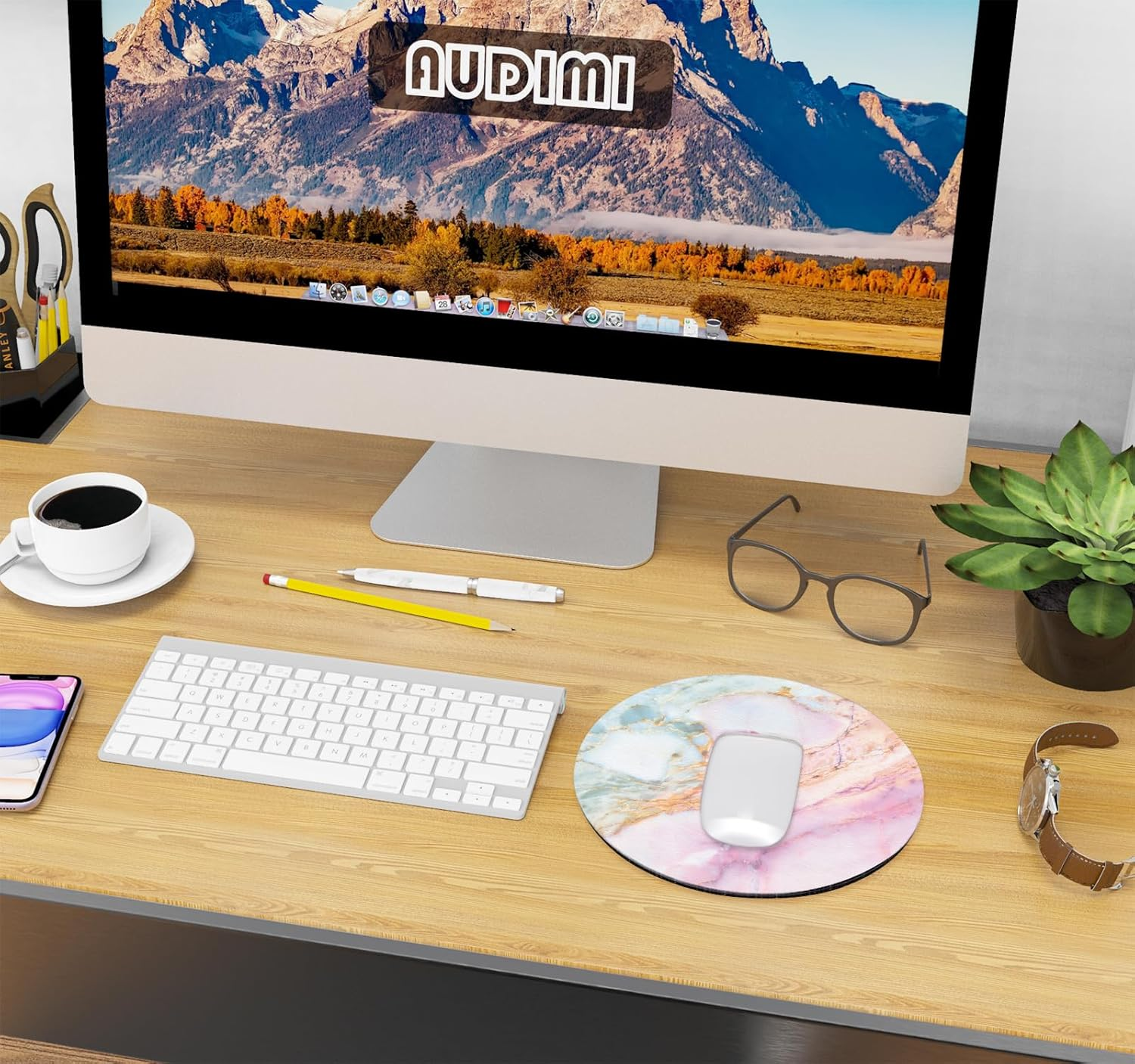 Small Mouse Pad 7.9 X 7.9 Inch, Audimi round Mouse Pad for Laptop Wireless Mouse Home Office Travel, Portable & Washable Cute Marble image number 6