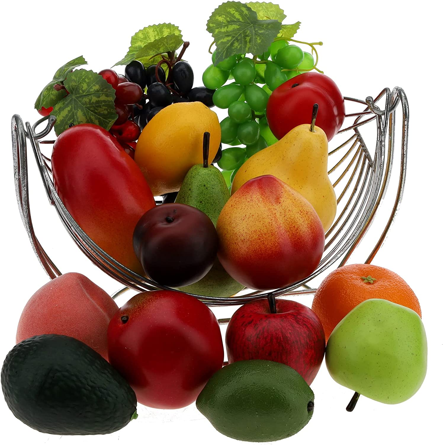 Gresorth Fake Mixed Fruit Artificial Apple, Peach, Pear, Orange, Grape, Mango, Lemon, Pomegranate, Avocado, Kiwi Model Home Kitchen Decoration - 17 Pcs image number 5