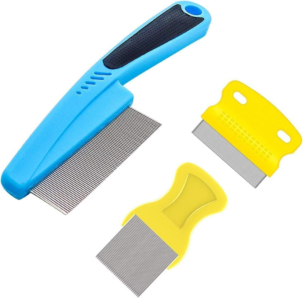 Fine Tooth Pet Comb - 3 Pack Tear Stain Remover for Dogs & Cats to Remove Fleas, Ticks, Dandruff, Tangles & Knots (Blue Black+Yellow, One Size) image number 2
