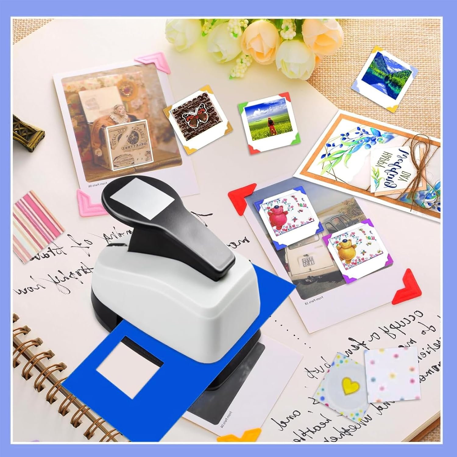 MAEZOE 1.9 Inch Square Hole Punch for Paper Crafts, Heavy Duty Punch with Chip Catcher for Scrapbooking, DIY Cards and Classrooms, Easy to Use for Kids, Teachers and Crafters