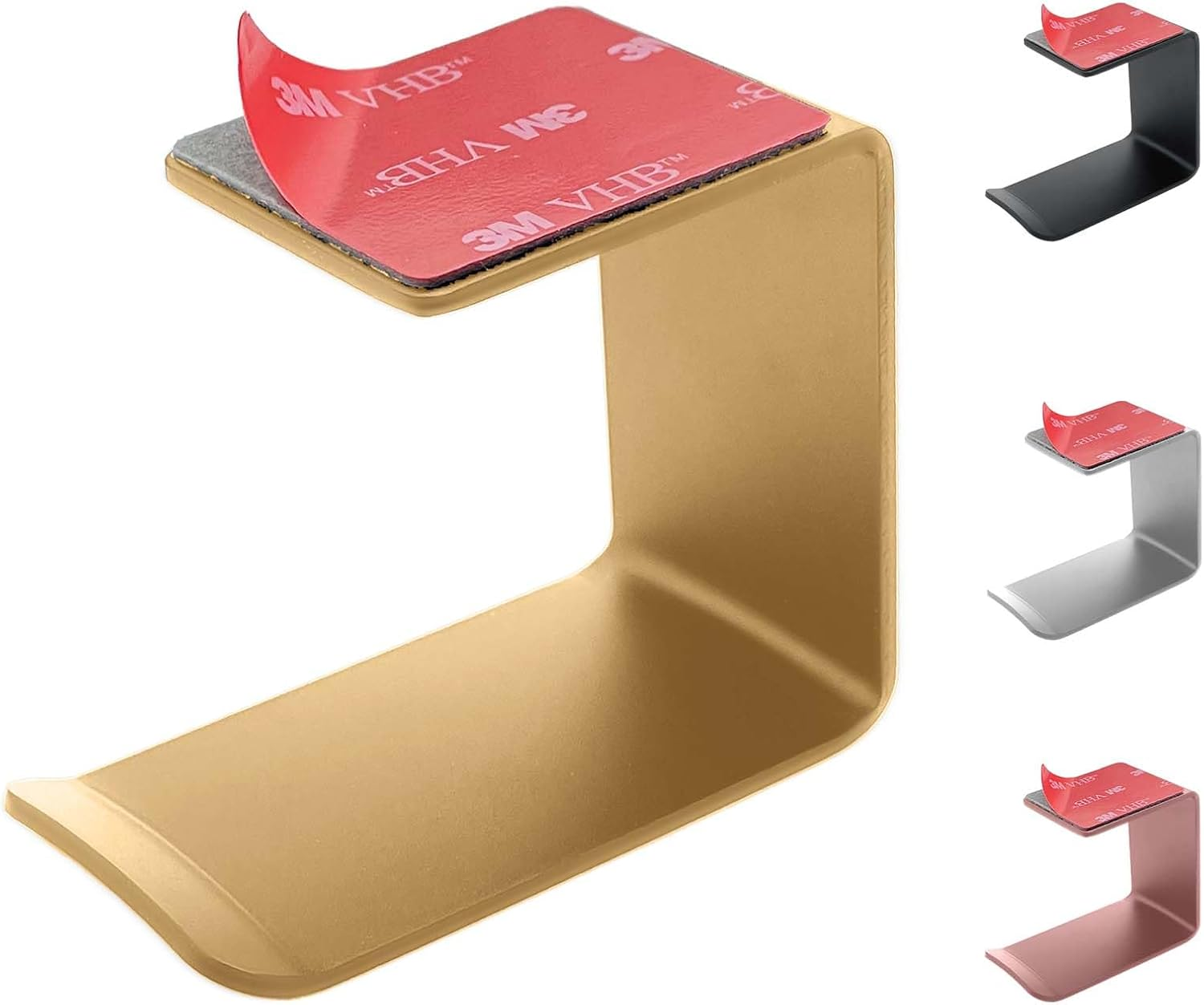 Aluminum Under-Desk Headphone Hook 2 Pack, with Strong Adhesive VHB Tape, Holds 5 Lbs (Black)