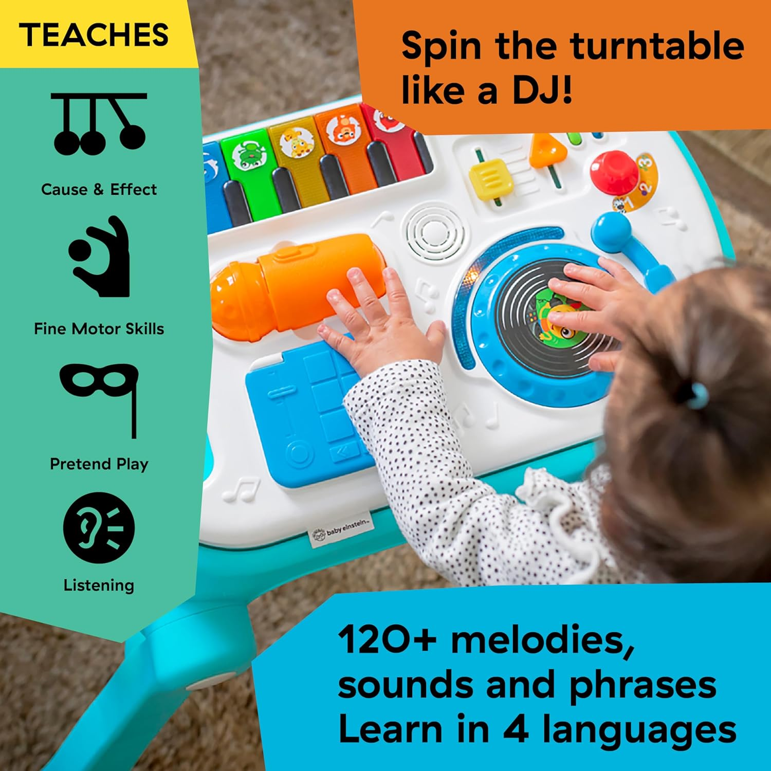 Kids II Baby Einstein Musical Mix &lsquo;N Roll 4-In-1 Push Walker with Activity Center for 6 Months+ Baby, Blue