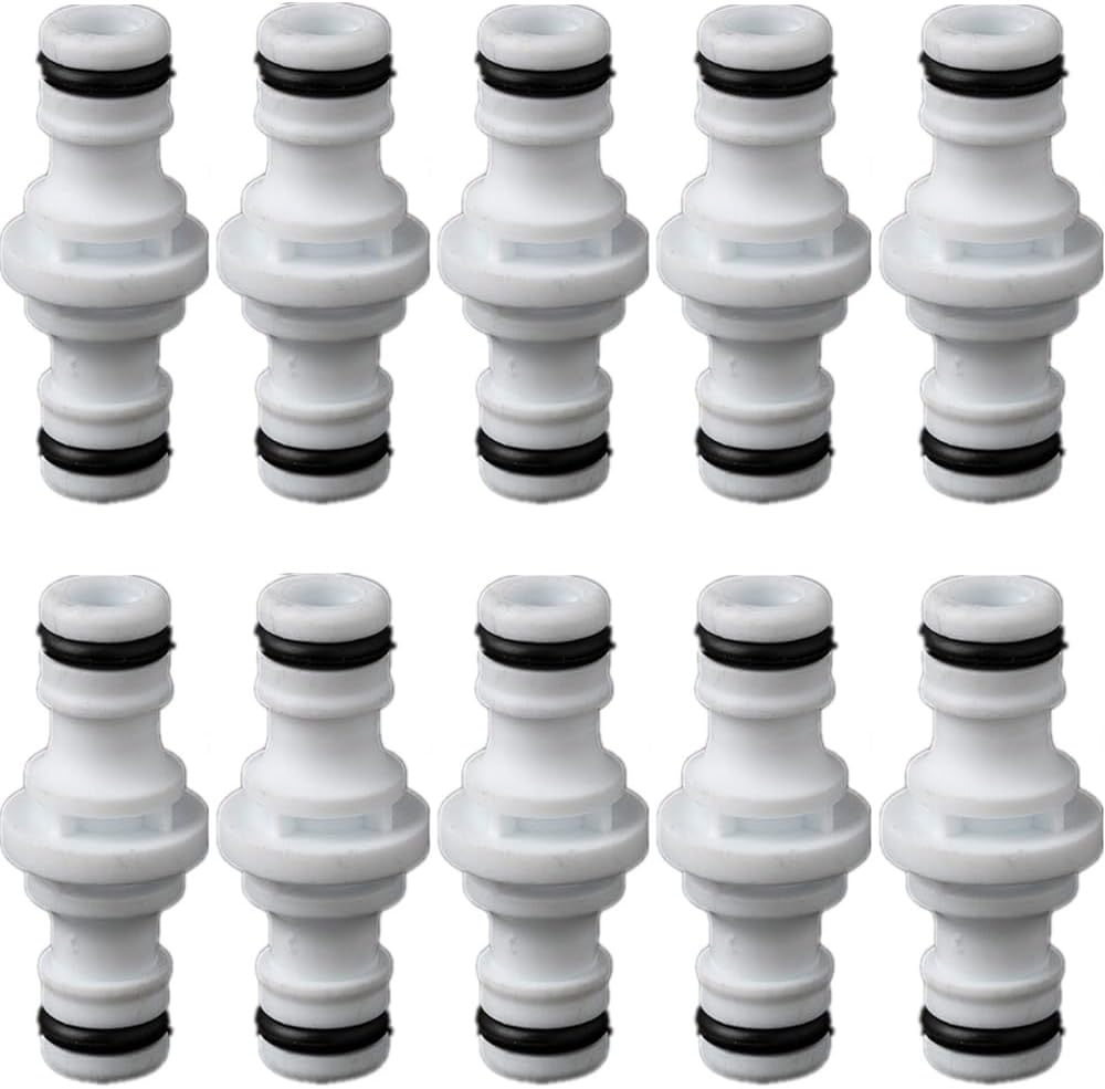 10 Pcs Double Male Connectors, Plastic Hose Connector 1/2 Inch Quick Connector Snap Fit Extender for Xtension for Garden Hoses Join Hose Pipe Tube Hose Coupling, Two Ways for Garden and Home Tap