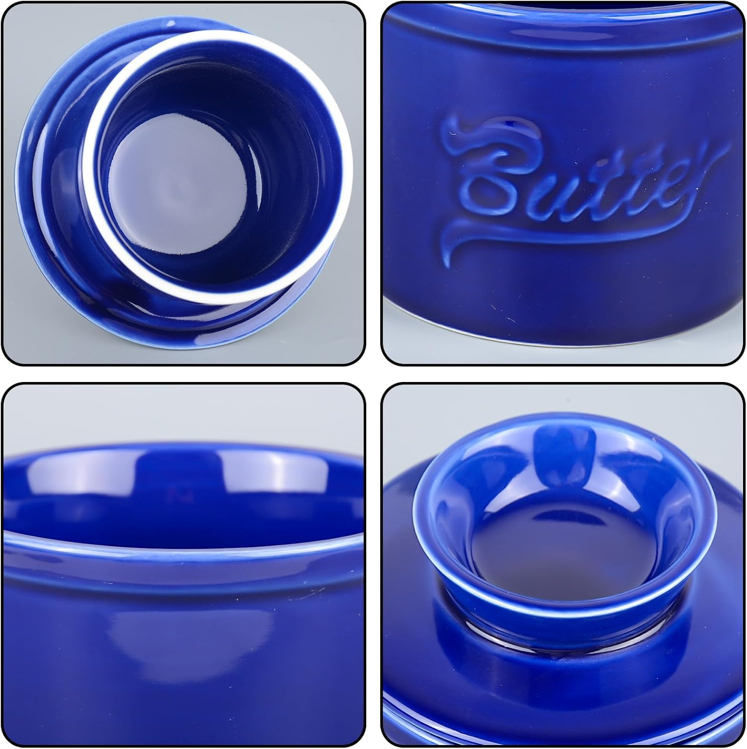 French Butter Crock,Butter Dish Cover Pot for Counter with Water Line,Butter Storage Bell Crock Keeper for Kitchen(Dark Blue) image number 3