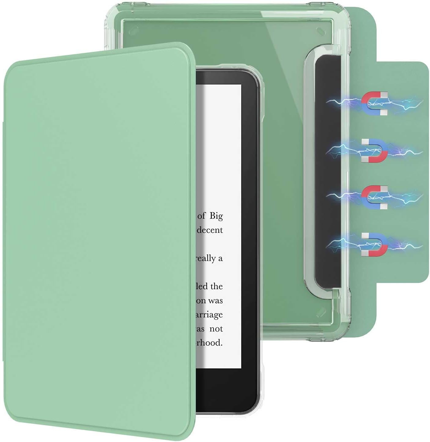 T Tersely Detachable Magnetic Case for All-New Kindle 11Th Generation 2024/2022 Release, 6 Inch, Clear Back Shockproof Light Cover with Auto Wake/Sleep, Black