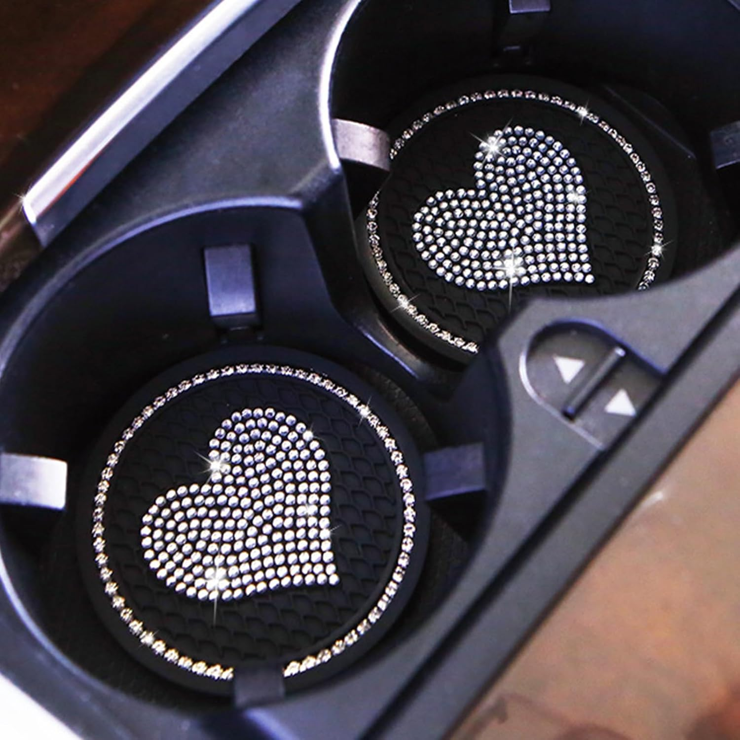 Bling Cup Holder Insert Coaster- 2.95 Inch Silicone Anti-Slip Shockproof, Universal Fashion Car Interior Accessories for Women (Bee, 2 PCS)