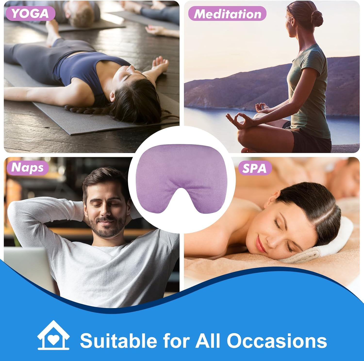 Atsuwell Sinus Mask, Warm Cold Compress Eye Mask for Dry Eyes, Weighted Eye Pillow Microwavable Face Heating Pad for Soothing Sinus Pressure and Relaxation, Pink - Blue image number 2