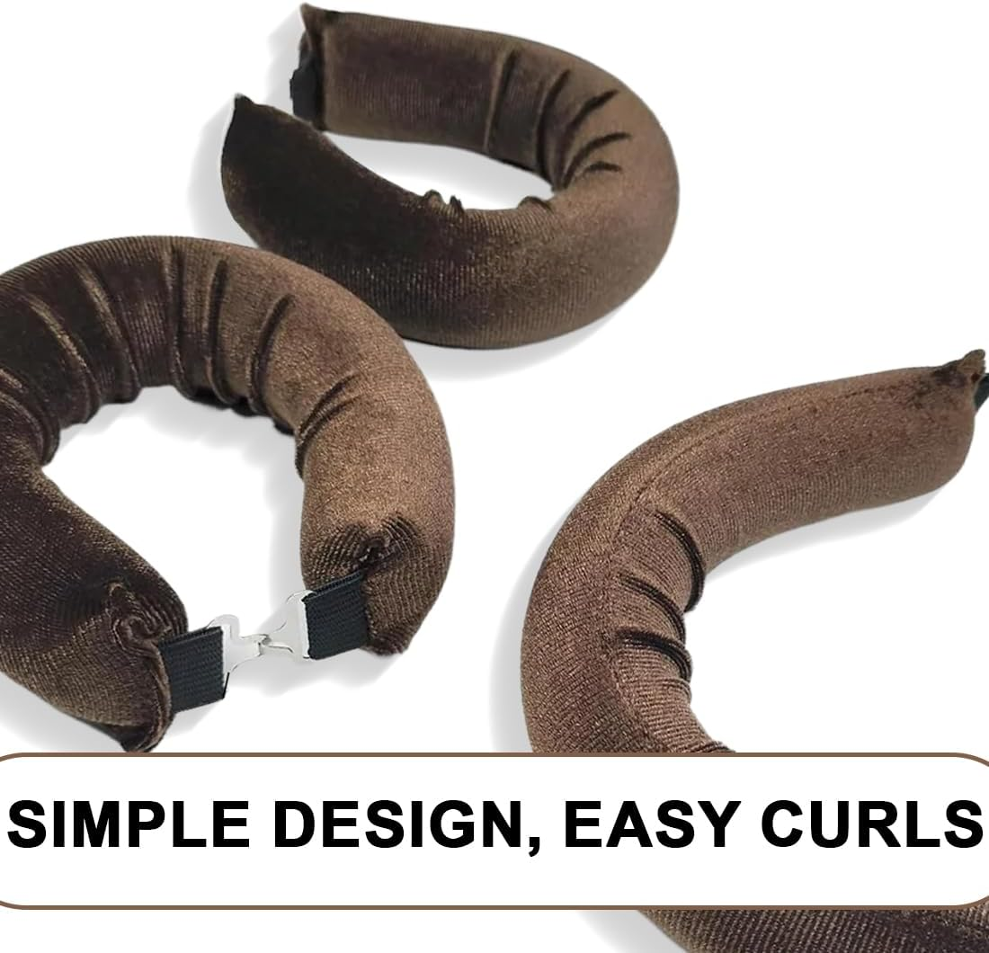 Pack of 3 Heat-Free Curlers, Overnight Curlers with Hooks, Heatless Curls for All Hair Types, Brown Cotton Flexi Rod Hair Rollers image number 4