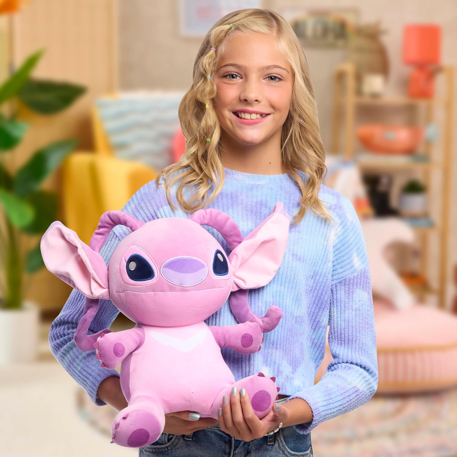 Disney Stitch Comfort Weighted Plush Angel, Officially Licensed, 14-Inch Stuffed Animal, Super Soft Snuggly Stretchy Fabric, Alien, Pink, Kids Toys for Ages 3 up by Just Play image number 3