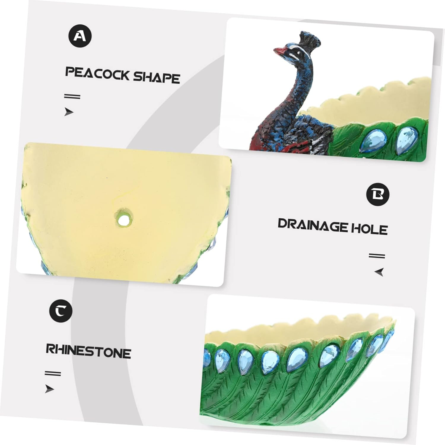 BESPORTBLE Peacock Ornament Resin Craft Desktop Sundries Container Small Succulent Pot for Peacocks Planter Gardening Flower Pot Use as Garden Ornaments Outdoor Decor Aesthetic image number 5