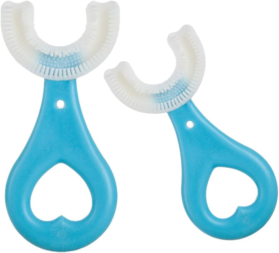 Claiol 2 Pcs U-Shaped Kids Toothbrush, Premium Soft Manual Training Toothbrush for Kids 2-6 Years Old. (Blue+Pink)