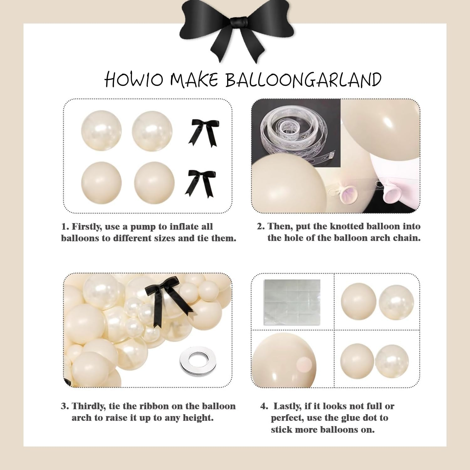 141 Sexy Birthday Decorations, Beige Balloon Arch Set, Pearly White Balloons and Black Bow Wedding Baby Shower Gender Reveal Black Bow Birthday Decorations (Beige) - Black + Beige image number 6